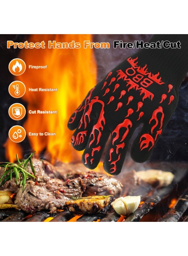 بي بي كيو 1-زوج من قفازات الشواء، قفازات شواء مقاومة للحرارة حتى 1472 درجة فهرنهايت ومقاومة للانزلاق للشواء/الخبز/الطهي [مقاس متوسط، أحمر] - Image 4